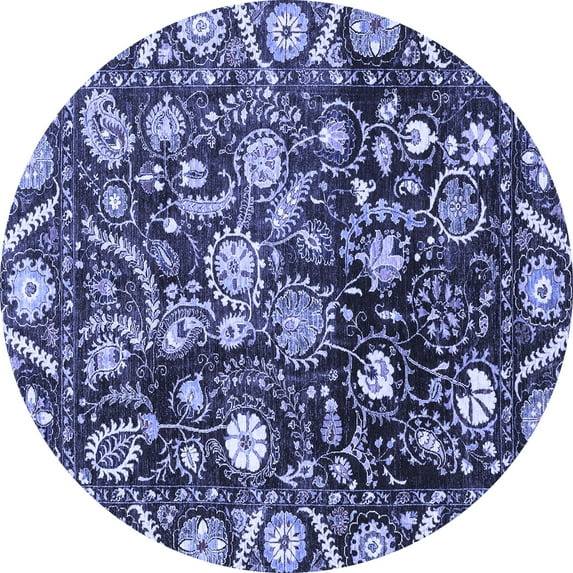 Ahgly Company Indoor Round Oriental Blue Traditional Area Rugs, 7' Round