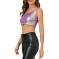 thumbnail image 4 of MODA NOVA Junior's U Neck Sleeveless Party Shiny Metallic Crop Top Light Purple S, 4 of 6