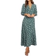 thumbnail image 4 of Women V Neck 3/4 Sleeve Floral Printed Button Maxi Dress, 4 of 6