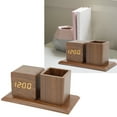 thumbnail image 4 of Pen Holder Clock, Three Groups Alarm Settings Pen Container Clock Simple Aesthetic Design  For Office For Home Brown Wood Red Light, 4 of 8