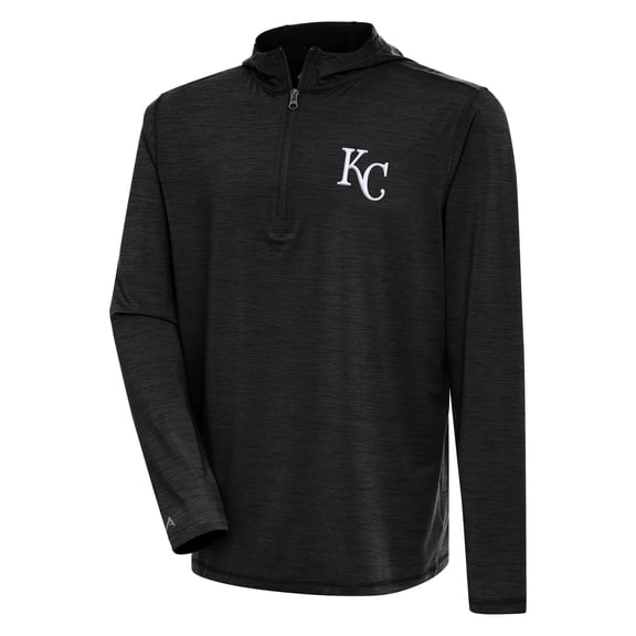 Men's Antigua  Heather Black Kansas City Royals Tidy Quarter-Zip Hoodie