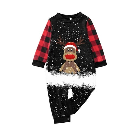 

TAIAOJING Christmas Matching Pjs for Family Onesie Pajamas Set Fashion Baby For Christmas Cute Big Headed Deer Print Pjs Plaid Long Sleeve Tops And Pants Sleepwear