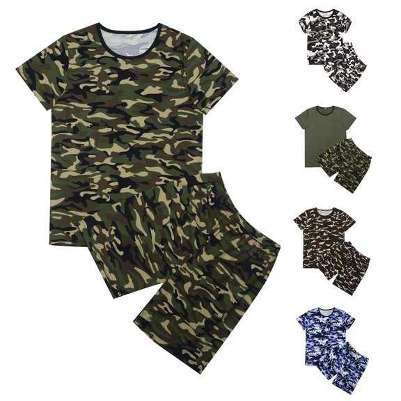 RMGVDSD Kids Summer Short Sets Boys Camo Print Short Sleeve T Shirts and Shorts Set Lightweight Breathable Casual 2 Piece Outfits Versatile Outfit