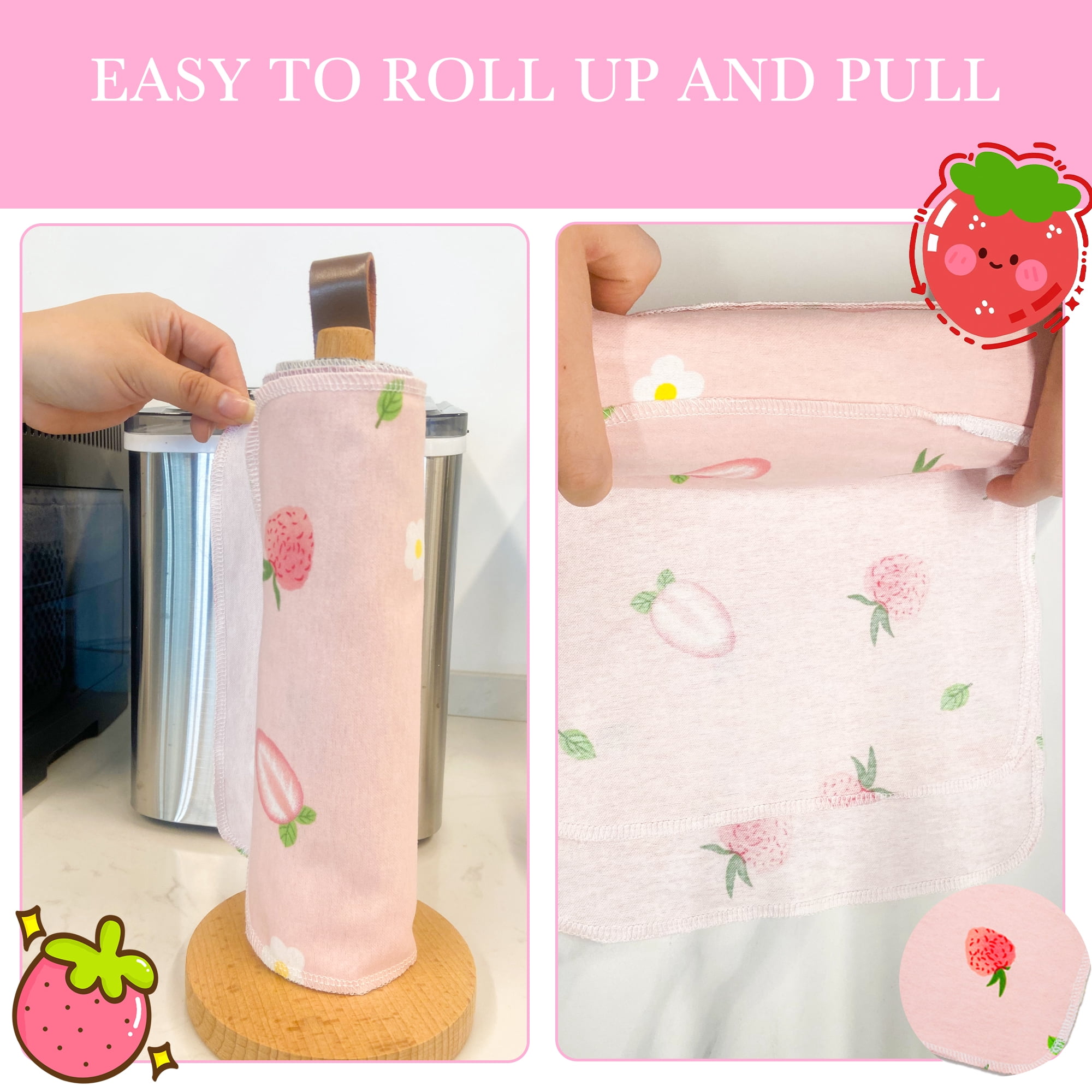 Minasuki 25 Pack Reusable Paper Towels - Paperless Paper Towels Washable Kitchen Cloth Zero Waste 10"x10", Strawberry