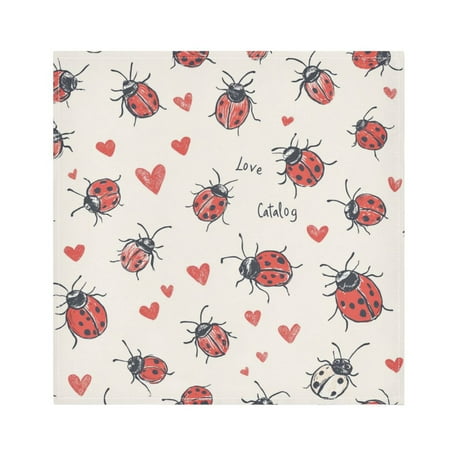 Satin Polyester Napkins - 20x20 InchSingle-Sided Printed Napkins, 1-Piece/4-Piece/6-Piece Set, DIY Personalized Table Setting，Ladybugs