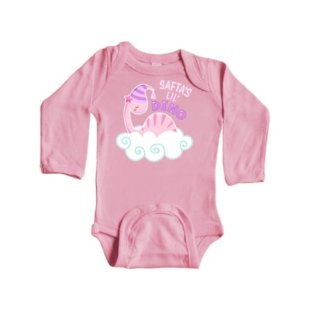 

Inktastic Safta s Lil Dino with Cute Pink Baby Dinosaur Gift Baby Boy or Baby Girl Long Sleeve Bodysuit