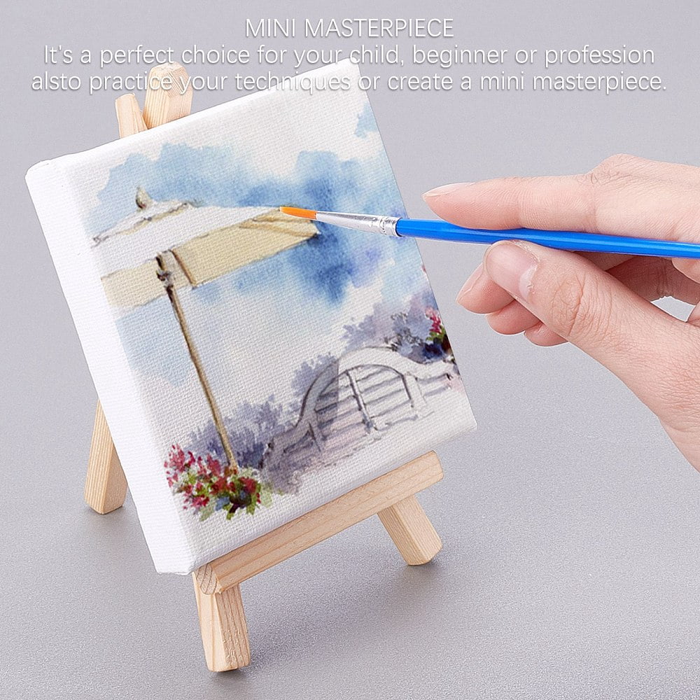 Mini Canvas Paint Set Supplies 12 Pcs Mini Canvas with Easel and 6 Pcs Art Brushes Pen Painting Craft Drawing 10.5x11.5x1.6cm