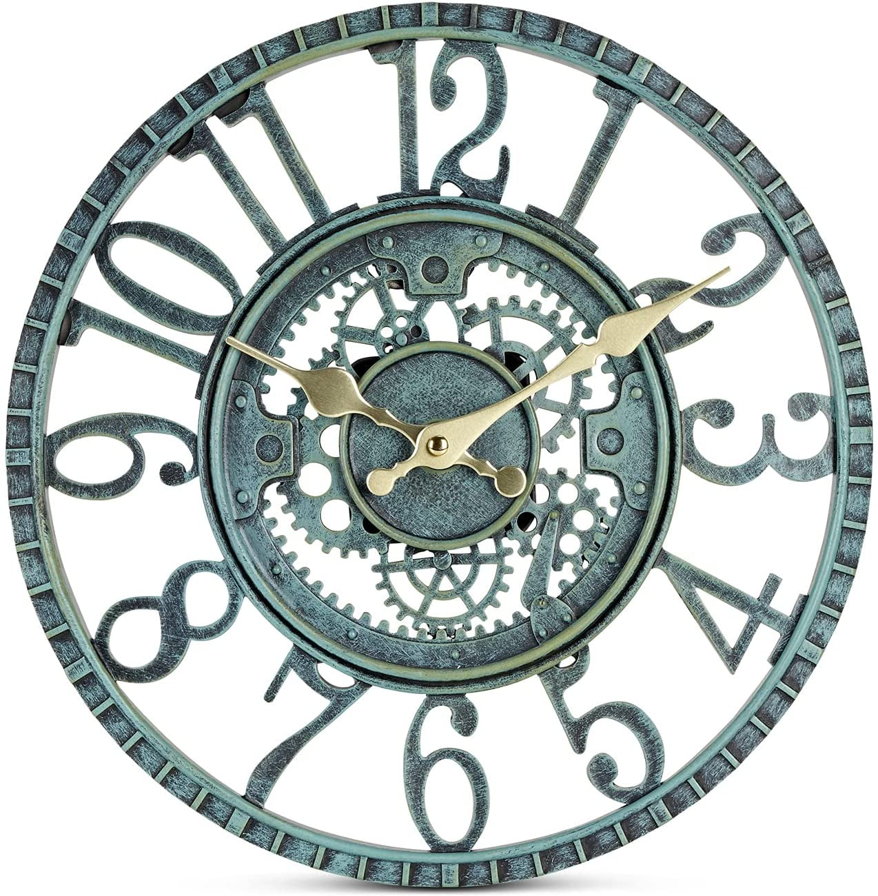 GARDEN WALL CLOCK SKELETON LARGE KITCHEN OUTDOOR ORNAMENT GIANT OPEN FACE METAL 