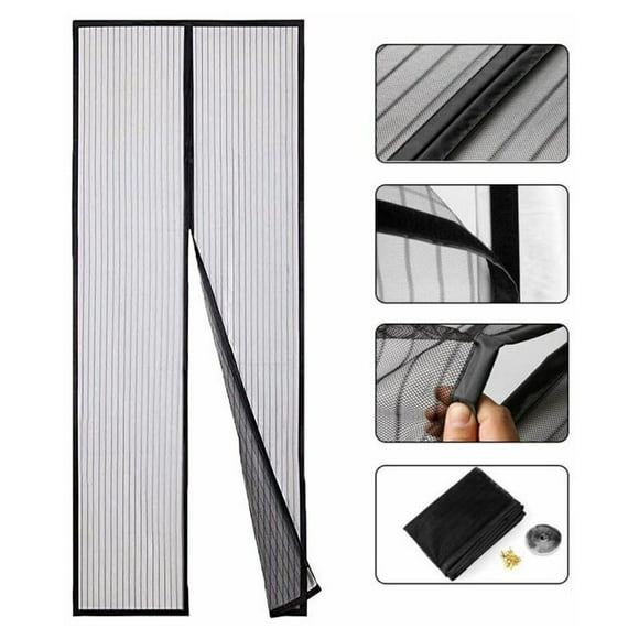 Custom Made Magnetic Mosquito Net, 100x210cm(39x83inch) Magnetic Mosquito Net Door Automatic Closing Pet Friendly for Corridor Doors, Black