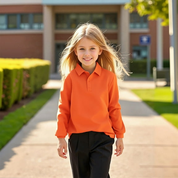 Boys' Polo Shirts Long Sleeve Orange Button down Shirt Boys School Uniform Shirts Collared Shirts Tween 11-12 Years Clothes Boys