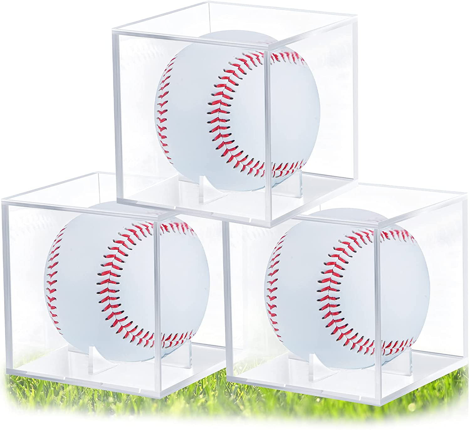 UV Protected Acrylic Cube Baseball Square Cube Holder Square Clear Box Baseball Sports Ball Case Memorabilia Showcase Autograph Ball Protector for Official Size Ball 4 Pieces Baseball Display Case