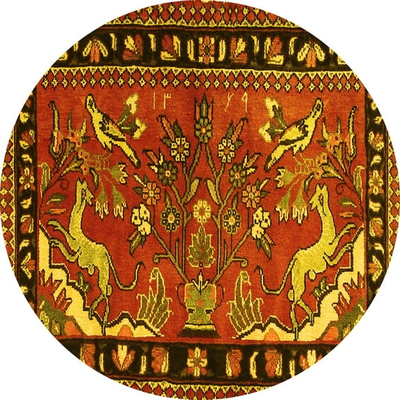 Ahgly Company Machine Washable Indoor Round Persian Yellow Traditional Area Rugs, 5' Round