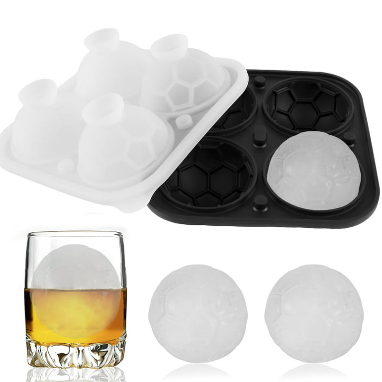 Nicoport Large Ice Ball Molds Reusable 4 Grids Ice Cube Tray with Lid Flexible Ice Ball Maker Ball-shaped Ice Cube Molds Easy Release for Freezer Whiskey