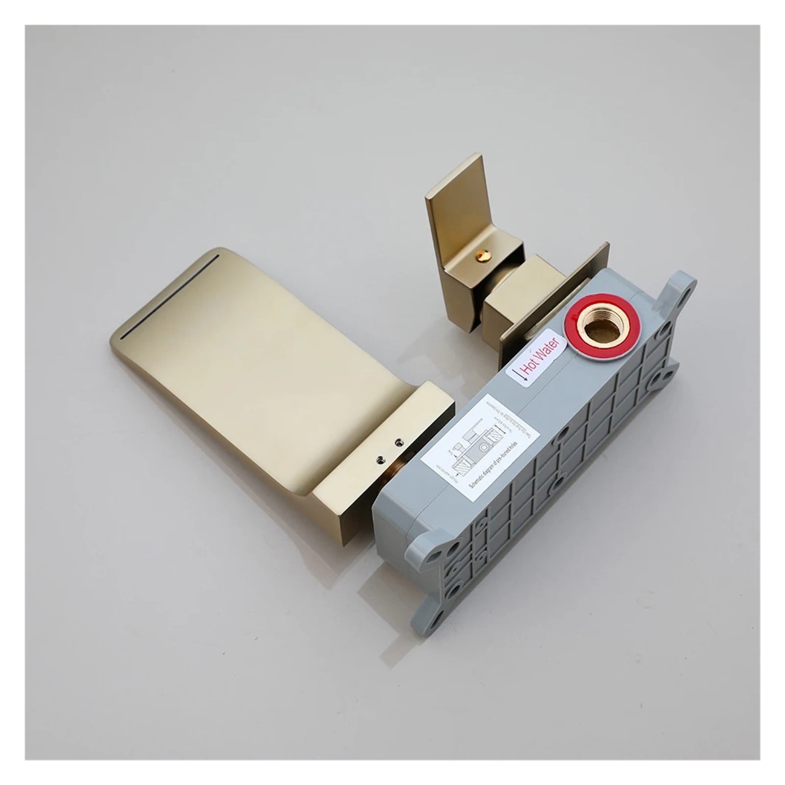 Brushed Gold Bathroom Sink Faucet, Embedded Box Valve Bathtub Waterfall Mixer Tap, Wall Mounted Hot Cold Water Crane