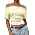thumbnail image 2 of Ovbmpzd Short Sleeve Casual Tops For Women Yellow Summer Boat Neck Casual Pullover Regular Blouses & Tops Tops For Women,L, 2 of 6