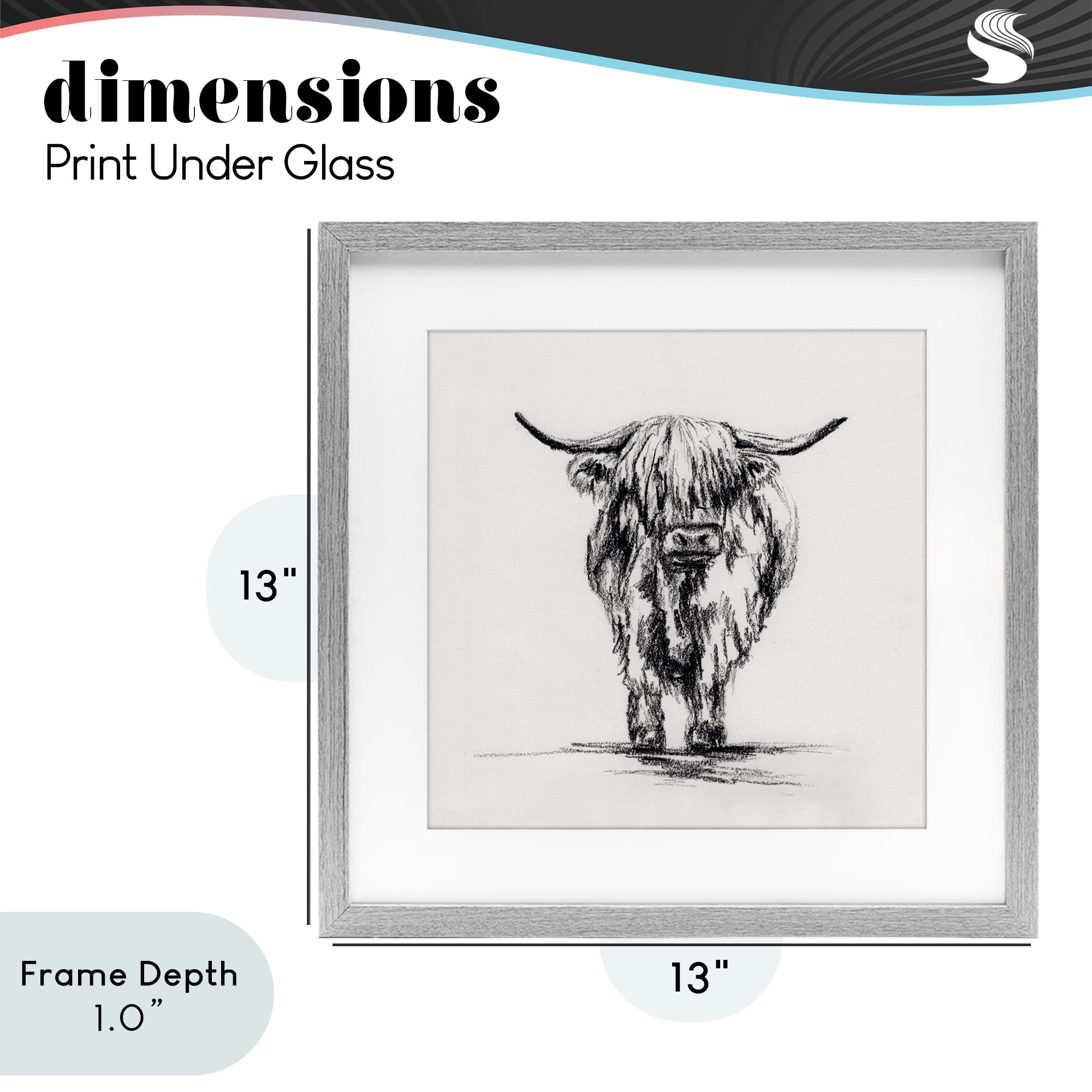Stupell Industries Highland Cow in Charcoal Gray Framed Print Under Glass, design by Leah Noel Art