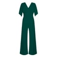 thumbnail image 4 of Riforla Women's Deep V Long Sleeve Casual Fashion High Waist Wide Leg Trousers Womens Jumpsuit Green XXL, 4 of 5