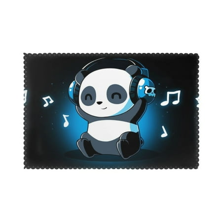 

Home Panda Animal Headphones Placemats Set Of 6 Washable Wipeable Place Mats Place Mats For Festival Parties Family Dinner (12 X 18inch)