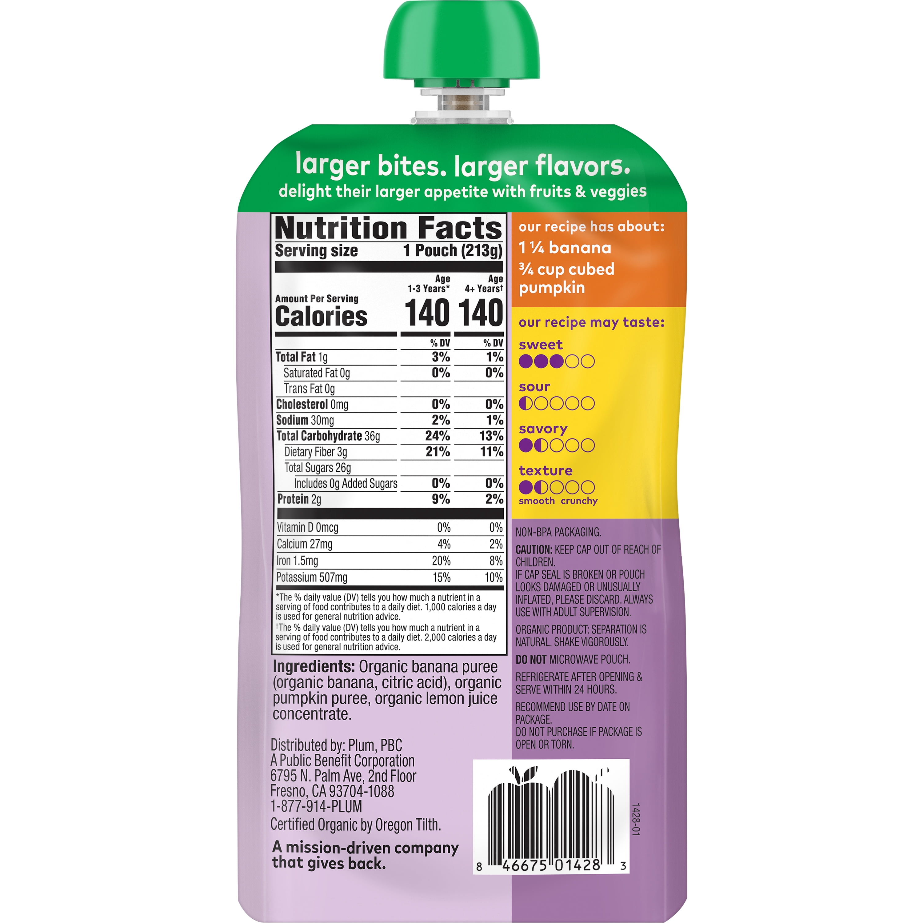 Plum Organics Tots & Beyond Banana & Pumpkin 7.5 oz Pouch