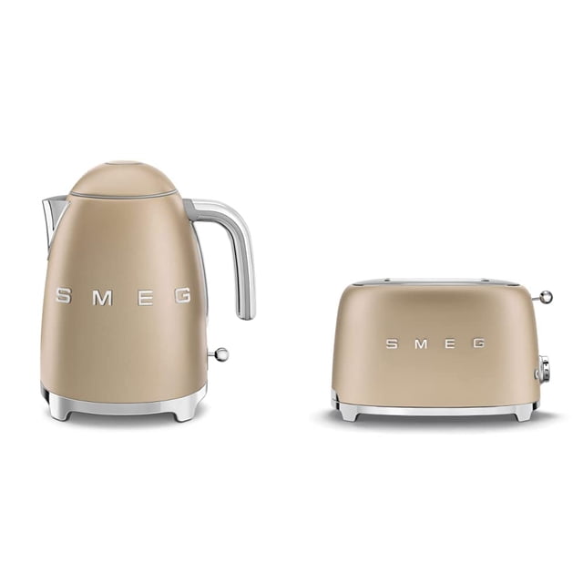 Hervidor Smeg de 1,7 L y tostadora de 2 rebanadas, acabado mate color champán