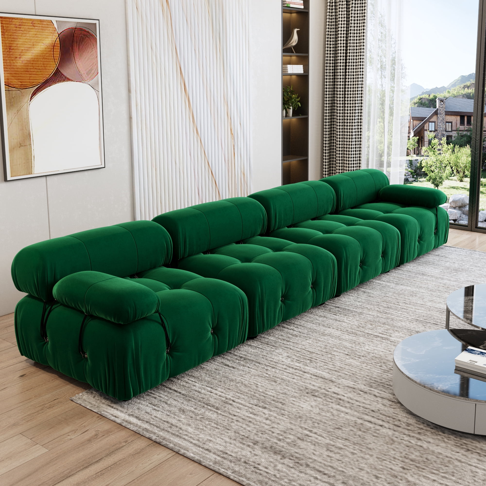 bokifol 139"Modern Sectional Sofa,Suede Fabric Modular Couch,4 Seats Oversized Sofa for Living Room,Green