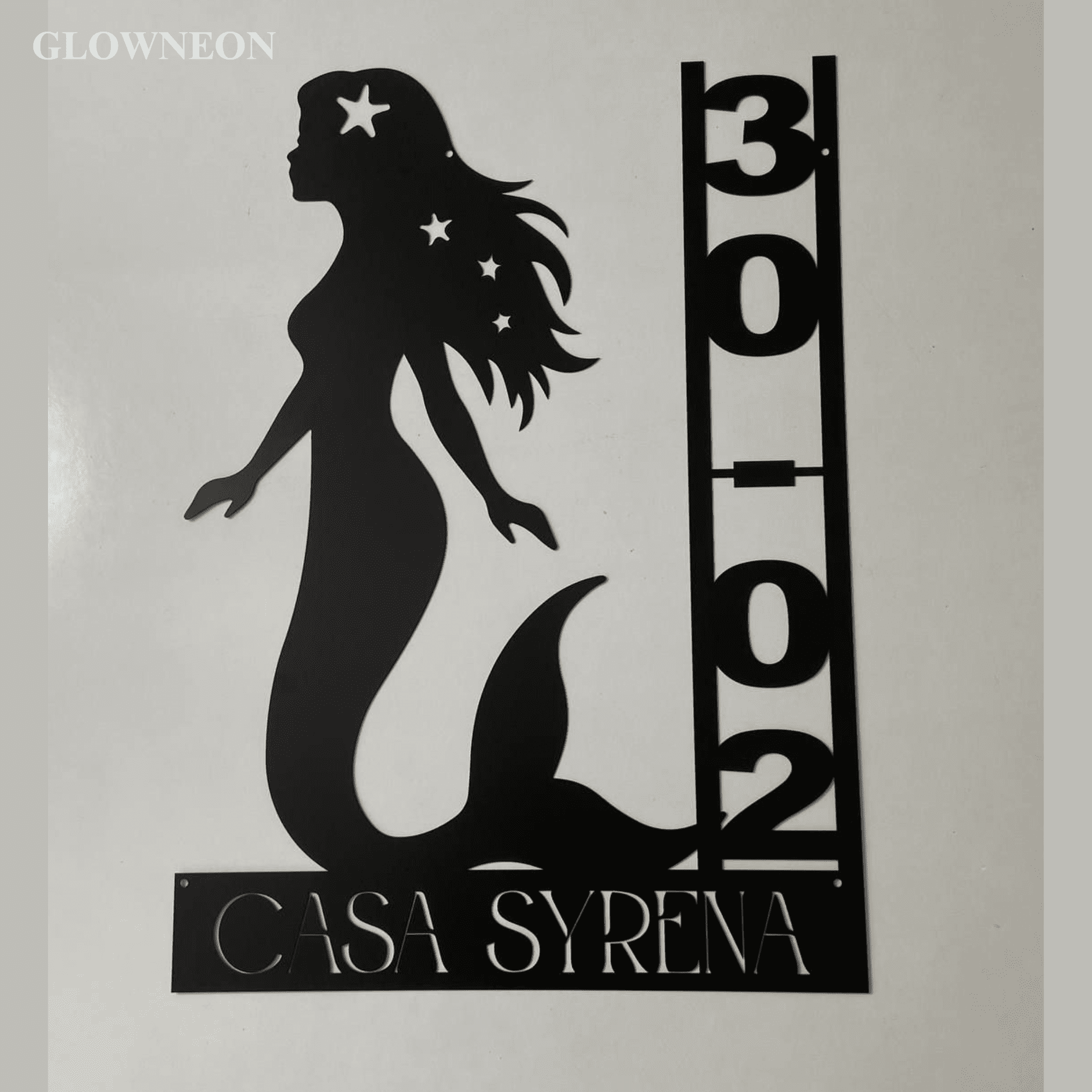 Glowneon Personalized Fairy Mermaid House Number Address Metal Decor