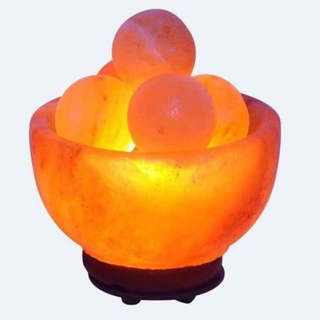 Himalayan Salt Lamp Bowl with 5 Massage balls, Salt Lamp, Pure & Authentic, Dimmer Switch, Handmade, Night Light, 6" Width