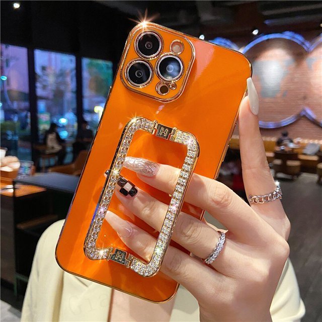Soporte cuadrado de cristal 3D de Corea, funda de teléfono chapada en oro para iphone 14 12 Pro Max MiNi 11 13 Pro X XS XR 6 S 7 8 Plus SE Fivean unisex