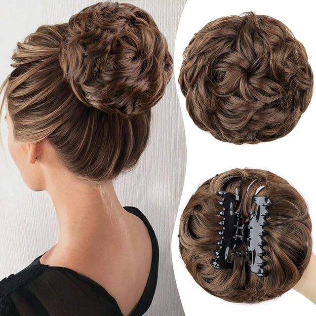LAICAIW Pince à Cheveux en Chignon Désordonné Postiche Bouclé Pince à Cheveux en Chignon Peignes Ajouter Queue de Cheval Extensions de Cheveux Synthétiques pour Femmes (Brun Foncé Moyen)