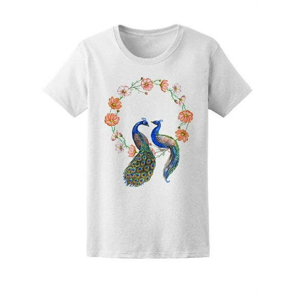 Couple Of Peacocks On Flowers T-Shirt Women -Image by Shutterstock, Female Small