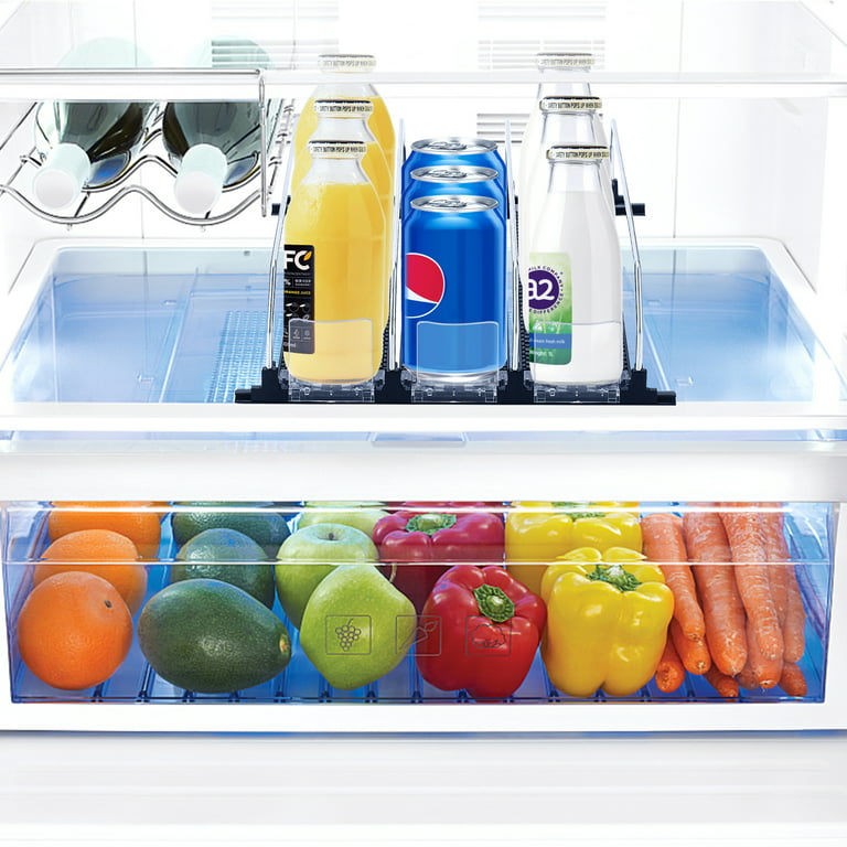 BUDO Soda Can Organizer for Fridge, Self-Pushing Drink Holder for  Refrigerator, Adjustable Width Beverage Water Beer Storage for Kitchen  Pantry, Black, 12.2 Depth 