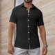 thumbnail image 5 of Blusa y camisa de manga corta con cuello vuelto para hombre, color liso, informal, holgada, con botones, de poliéster, 5 of 7