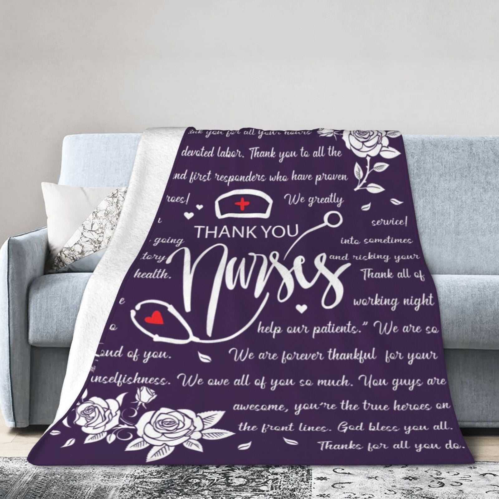 SPXUBZ Nurse Theme Blanket Nurse Gifts for Women, Nurses Week, Birthday