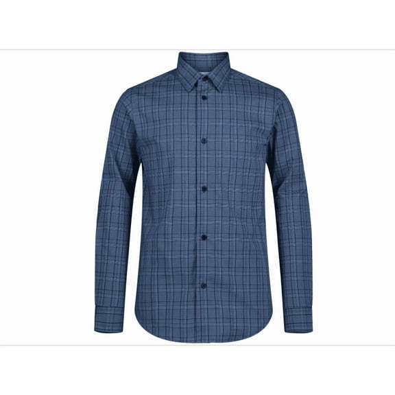 Calvin Klein Big Boys Long Sleeve Stretch Contrast Plaid Shirt - Azure Blue