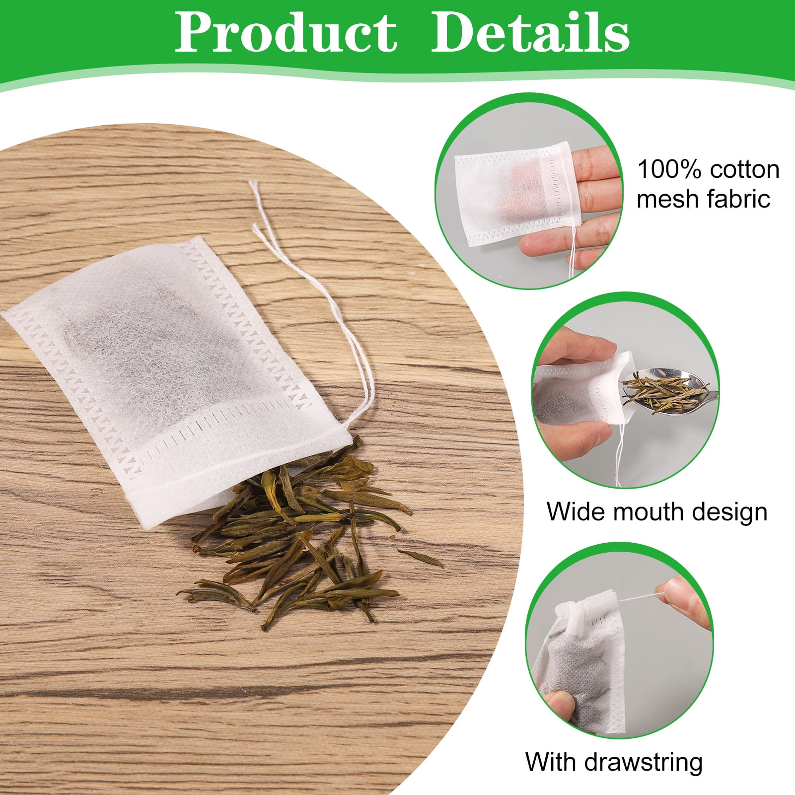 Tea Buddies Loose Tea Filter Bags, All Natural, Disposable Tea Infuser with Drawstring - Fill Your Own Empty Tea Bags, Single Cup Capacity [Bonus] - F