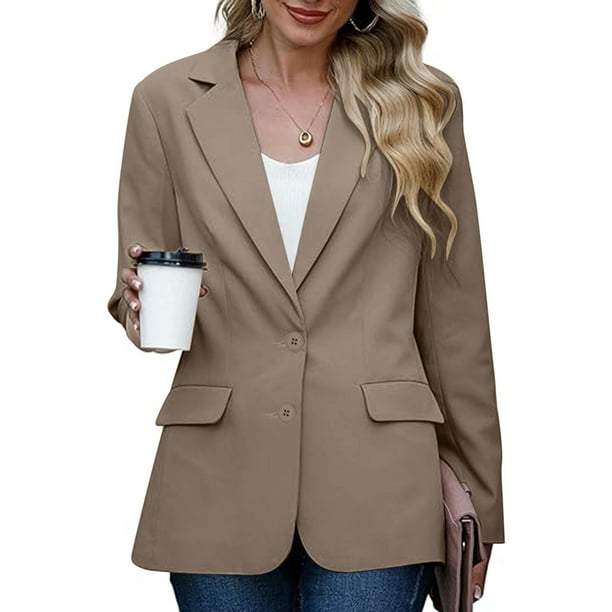 Blazer informal de negocios para mujer, chaqueta de trabajo de manga larga con abertura frontal y hombreras, moda de otoño 2024