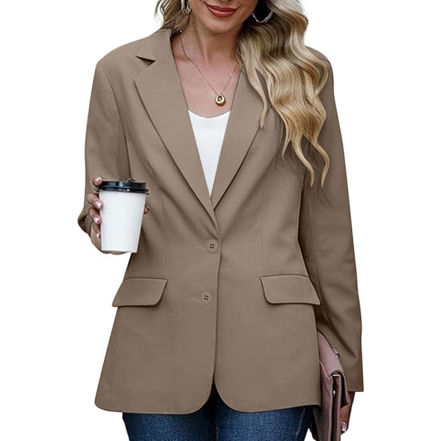 Blazer informal de negocios para mujer, chaqueta de trabajo de manga larga con abertura frontal y hombreras, moda de otoño 2024