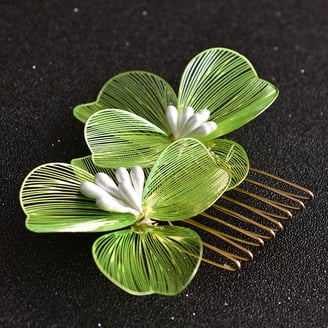 Crystal Bride Wedding Hair Pins Silver Hair Piece Bridal Flower Green Crystal Bride Wedding Hair Pins Silver Flower 3.57 Inch  main image 2