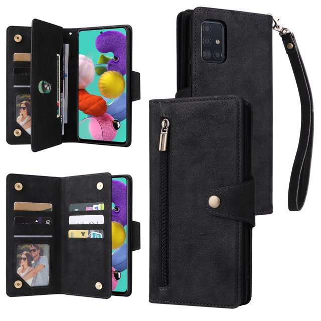 Case for Samsung Galaxy A51 4G Magnetic Leather Zipper Wallet Cover Card Holder