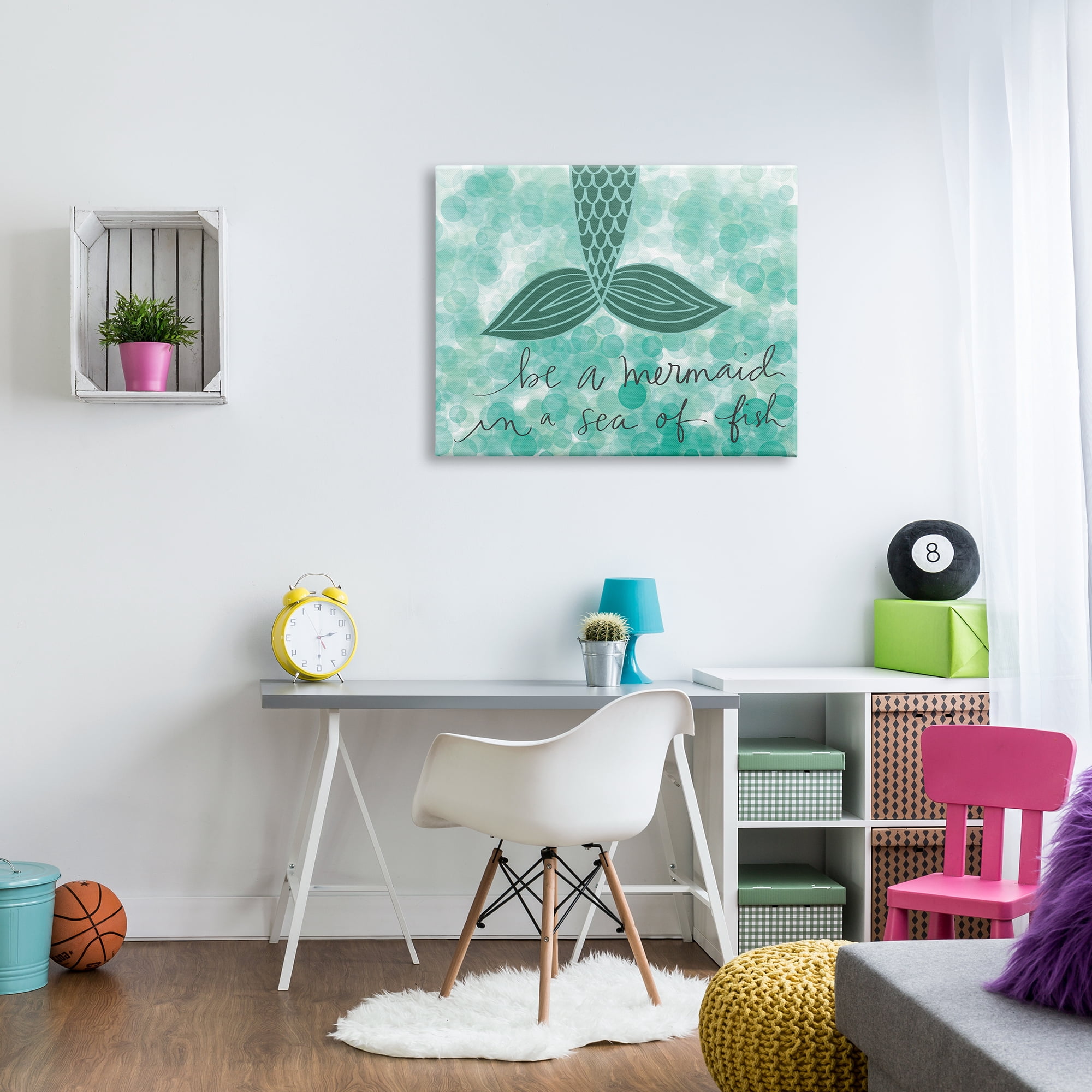 The Kids Room by Stupell Teal and Green Script Be A Mermaid Stretched Canvas Wall Art, 30 x 1.5 x 40