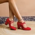 thumbnail image 4 of YOUYEDIAN Chaussures de Danse pour Femmes Été Robe à la Cheville à Brides Talons Épais Chaussures Mary Jane Confortables Rétro Bout Fermé Talon Bas Escarpins de Mariage Soirée (Rouge), 4 of 6