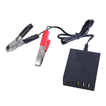YIGSECU Converters with Battery Clip Adapter DC8-30V to 3xUSB+2xType C USB Charging for Phones and Tablets