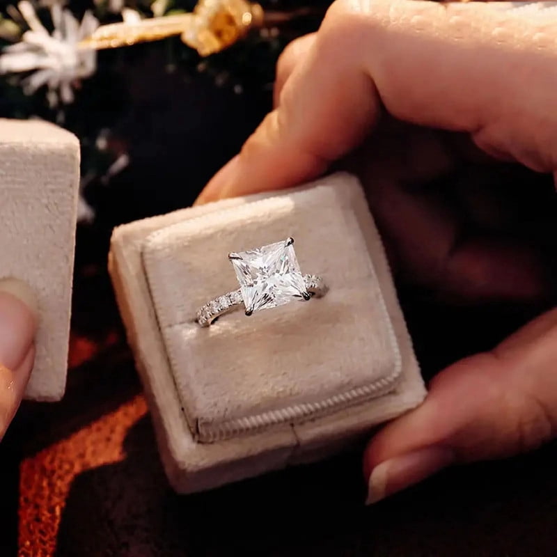 solitaire jewels 4CT Princess Moissanite Solitaire Engagement Ring For Women, 10K White Gold