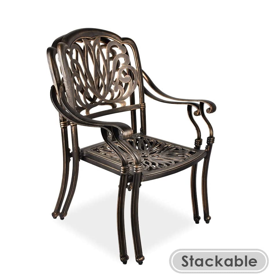 Magic Union 2 Piece Outdoor Cast Aluminum Dining Chairs with Khaki Cushion