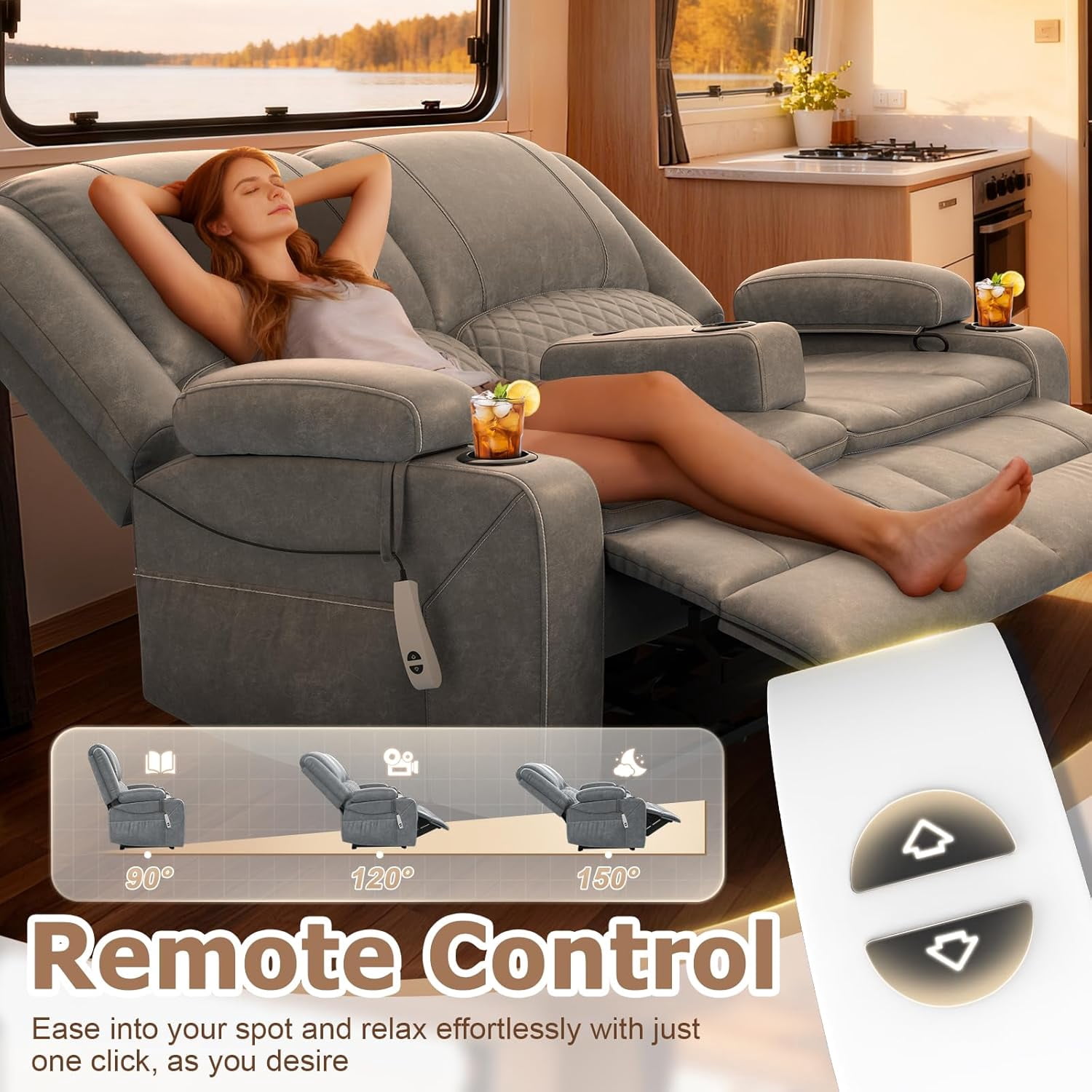 Loberfve Wall Hugger Power Reclining Loveseat, Home Theater RV Recliner with Storage USB Ports, Removable Armrest, Remote, Light Gray