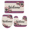 thumbnail image 2 of White Pink Daisy Bathroom Rugs Set Welcome Red Blue Plaid Linen Texture Non Slip Absorbent Soft Bath Mats 3 Piece Set with Bathroom Rug, U-Shaped Floor Mat, Toilet Seat Cover Large Size, 2 of 9