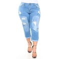 thumbnail image 4 of Jack David Women's Plus Size Cuff Rolled Capri Curvy Blue Denim Distressed Jeans, 4 of 8