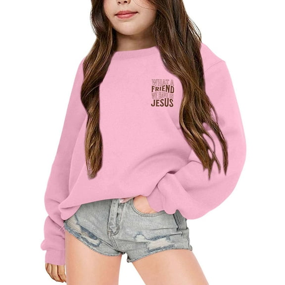 QITESHIPIN Girls Crewneck Sweatshirt Long Sleeve Cute Print Casual Comfortable Pullover Top No Hood (3-14Y) Pink,9-10 Years