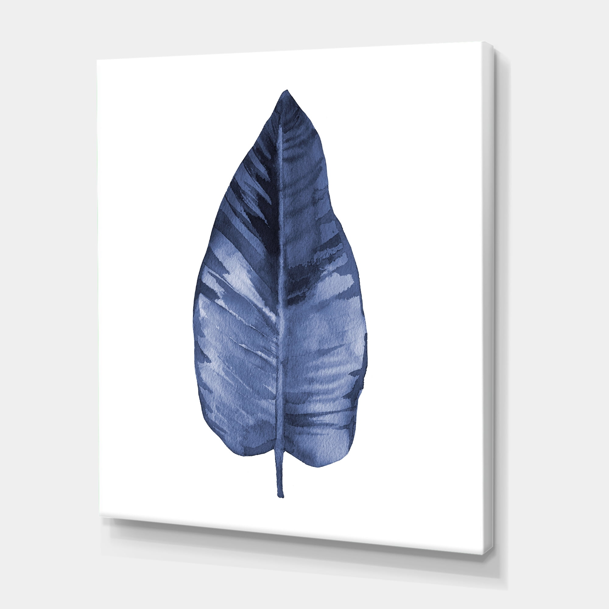 Designart ' Blue Leaf Watercolour On White Background ' Traditional Canvas Wall Art Print