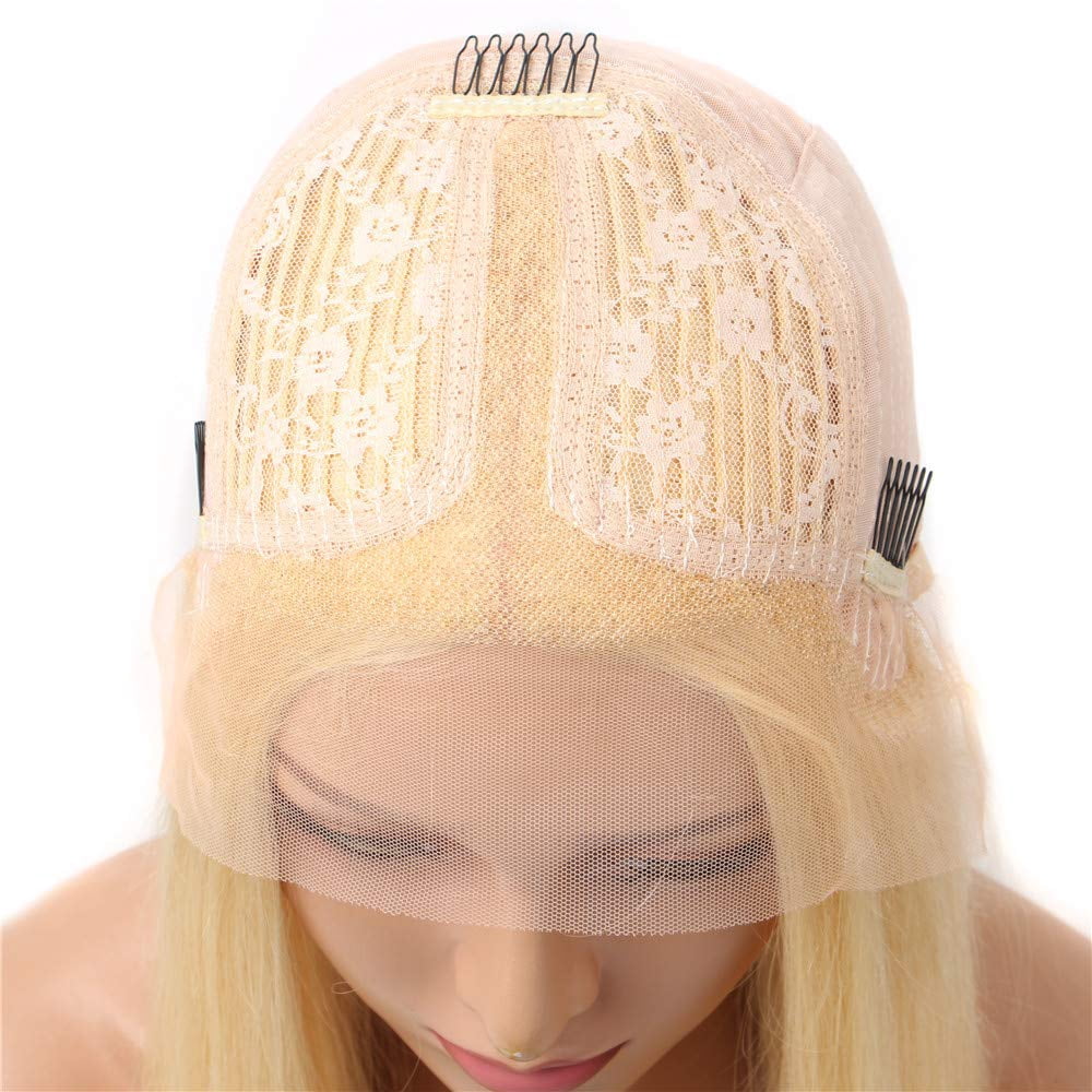 613 Blonde Human Hair Wigs Blonde 13x1 Lace Front Wig Human Hair Pre Plucked With Baby Hair Honey Blonde Brazilian Body Wave Human Hair Wigs for Women Transparent Lace Middle Part Wig (24 inch, 13x1)